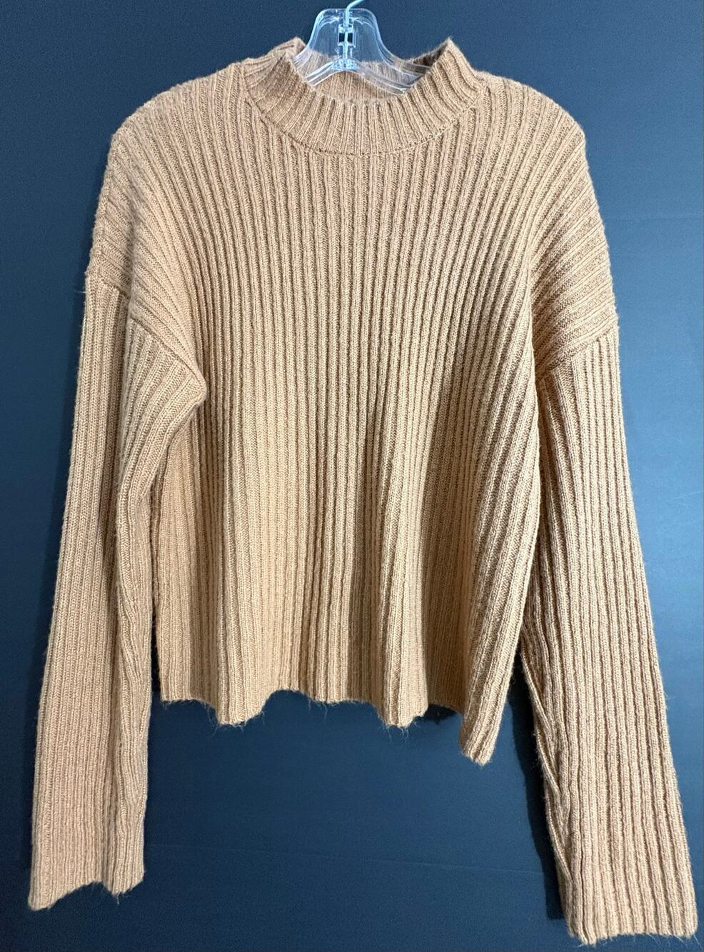Forever 21 Womens S Brown Ribbed Mock Neck Sweater Cropped Oversized Knit
